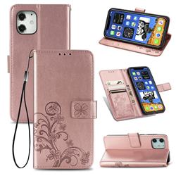 Embossing Imprint Four-Leaf Clover Leather Wallet Case for iPhone 12 mini (5.4 inch) - Rose Gold
