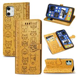 Embossing Dog Paw Kitten and Puppy Leather Wallet Case for iPhone 12 mini (5.4 inch) - Yellow