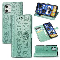 Embossing Dog Paw Kitten and Puppy Leather Wallet Case for iPhone 12 mini (5.4 inch) - Green
