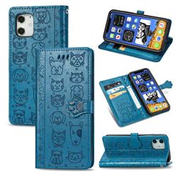 Embossing Dog Paw Kitten and Puppy Leather Wallet Case for iPhone 12 mini (5.4 inch) - Blue