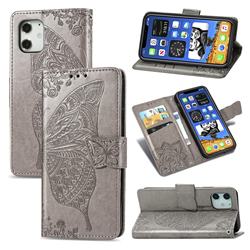 Embossing Mandala Flower Butterfly Leather Wallet Case for iPhone 12 mini (5.4 inch) - Gray