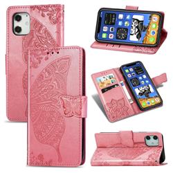 Embossing Mandala Flower Butterfly Leather Wallet Case for iPhone 12 mini (5.4 inch) - Pink
