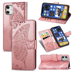 Embossing Mandala Flower Butterfly Leather Wallet Case for iPhone 12 mini (5.4 inch) - Rose Gold