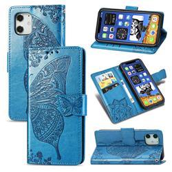 Embossing Mandala Flower Butterfly Leather Wallet Case for iPhone 12 mini (5.4 inch) - Blue