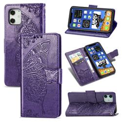 Embossing Mandala Flower Butterfly Leather Wallet Case for iPhone 12 mini (5.4 inch) - Dark Purple
