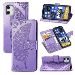 Embossing Mandala Flower Butterfly Leather Wallet Case for iPhone 12 mini (5.4 inch) - Light Purple