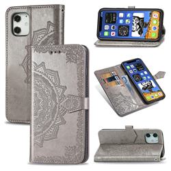 Embossing Imprint Mandala Flower Leather Wallet Case for iPhone 12 mini (5.4 inch) - Gray