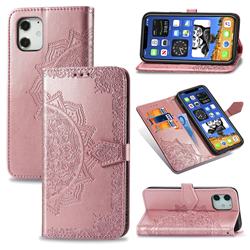 Embossing Imprint Mandala Flower Leather Wallet Case for iPhone 12 mini (5.4 inch) - Rose Gold