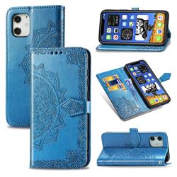 Embossing Imprint Mandala Flower Leather Wallet Case for iPhone 12 mini (5.4 inch) - Blue