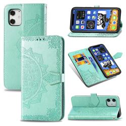 Embossing Imprint Mandala Flower Leather Wallet Case for iPhone 12 mini (5.4 inch) - Green