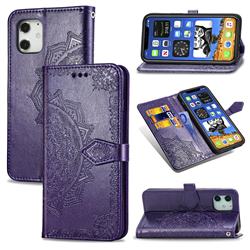 Embossing Imprint Mandala Flower Leather Wallet Case for iPhone 12 mini (5.4 inch) - Purple