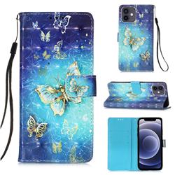 Gold Butterfly 3D Painted Leather Wallet Case for iPhone 12 mini (5.4 inch)