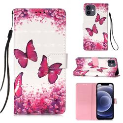 Rose Butterfly 3D Painted Leather Wallet Case for iPhone 12 mini (5.4 inch)