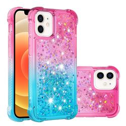 Rainbow Gradient Liquid Glitter Quicksand Sequins Phone Case for iPhone 12 mini (5.4 inch) - Pink Blue