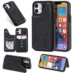 Luxury Tree and Cat Multifunction Magnetic Card Slots Stand Leather Phone Back Cover for iPhone 12 mini (5.4 inch) - Black