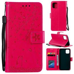 Embossing Cherry Blossom Cat Leather Wallet Case for iPhone 12 mini (5.4 inch) - Rose