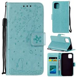 Embossing Cherry Blossom Cat Leather Wallet Case for iPhone 12 mini (5.4 inch) - Green