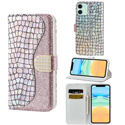 Glitter Diamond Buckle Laser Stitching Leather Wallet Phone Case for iPhone 12 mini (5.4 inch) - Pink