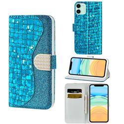 Glitter Diamond Buckle Laser Stitching Leather Wallet Phone Case for iPhone 12 mini (5.4 inch) - Blue