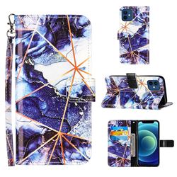 Starry Blue Stitching Color Marble Leather Wallet Case for iPhone 12 mini (5.4 inch)