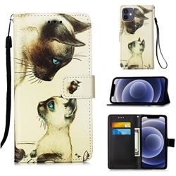 Cat Confrontation Matte Leather Wallet Phone Case for iPhone 12 mini (5.4 inch)