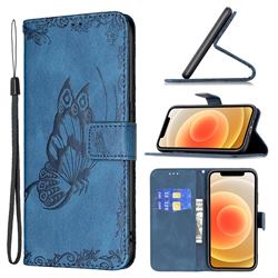 Binfen Color Imprint Vivid Butterfly Leather Wallet Case for iPhone 12 mini (5.4 inch) - Blue