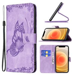 Binfen Color Imprint Vivid Butterfly Leather Wallet Case for iPhone 12 mini (5.4 inch) - Purple