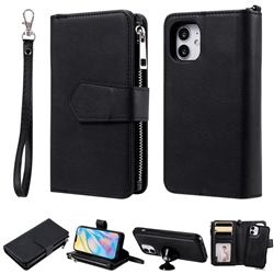 Retro Luxury Multifunction Zipper Leather Phone Wallet for iPhone 12 mini (5.4 inch) - Black