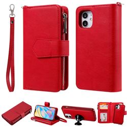 Retro Luxury Multifunction Zipper Leather Phone Wallet for iPhone 12 mini (5.4 inch) - Red