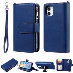 Retro Luxury Multifunction Zipper Leather Phone Wallet for iPhone 12 mini (5.4 inch) - Blue