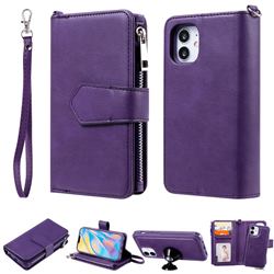 Retro Luxury Multifunction Zipper Leather Phone Wallet for iPhone 12 mini (5.4 inch) - Purple
