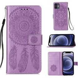 Embossing Dream Catcher Mandala Flower Leather Wallet Case for iPhone 12 mini (5.4 inch) - Purple