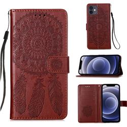 Embossing Dream Catcher Mandala Flower Leather Wallet Case for iPhone 12 mini (5.4 inch) - Brown