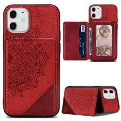 Mandala Flower Cloth Multifunction Stand Card Leather Phone Case for iPhone 12 mini (5.4 inch) - Red