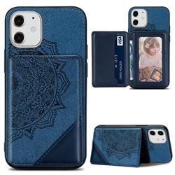 Mandala Flower Cloth Multifunction Stand Card Leather Phone Case for iPhone 12 mini (5.4 inch) - Blue