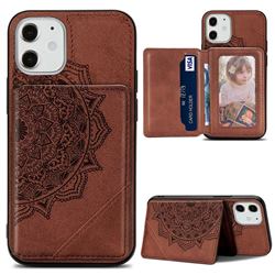 Mandala Flower Cloth Multifunction Stand Card Leather Phone Case for iPhone 12 mini (5.4 inch) - Brown