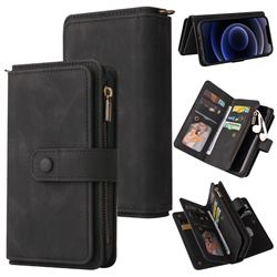 Luxury Multi-functional Zipper Wallet Leather Phone Case Cover for iPhone 12 mini (5.4 inch) - Black