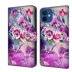 Flower Butterflies Crystal PU Leather Protective Wallet Case Cover for iPhone 12 mini (5.4 inch)