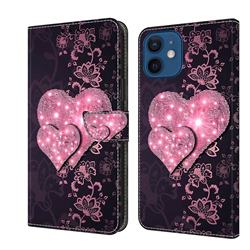 Lace Heart Crystal PU Leather Protective Wallet Case Cover for iPhone 12 mini (5.4 inch)