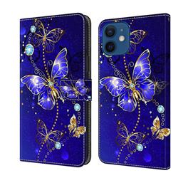 Blue Diamond Butterfly Crystal PU Leather Protective Wallet Case Cover for iPhone 12 mini (5.4 inch)