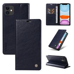 YIKATU Litchi Card Magnetic Automatic Suction Leather Flip Cover for iPhone 12 mini (5.4 inch) - Navy Blue