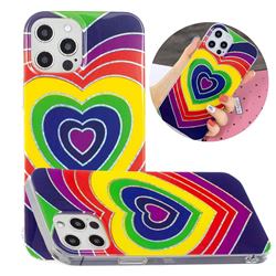 Rainbow Heart Painted Galvanized Electroplating Soft Phone Case Cover for iPhone 12 / 12 Pro (6.1 inch)
