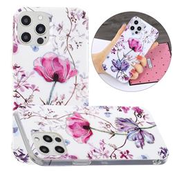 Magnolia Painted Galvanized Electroplating Soft Phone Case Cover for iPhone 12 / 12 Pro (6.1 inch)