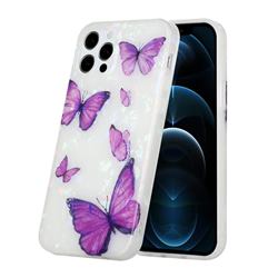Purple Butterfly Shell Pattern Glossy Rubber Silicone Protective Case Cover for iPhone 12 / 12 Pro (6.1 inch)