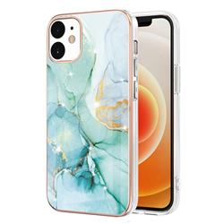 Green Silk Electroplated Gold Frame 2.0 Thickness Plating Marble IMD Soft Back Cover for iPhone 12 / 12 Pro (6.1 inch)