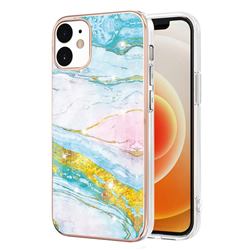 Green Golden Electroplated Gold Frame 2.0 Thickness Plating Marble IMD Soft Back Cover for iPhone 12 / 12 Pro (6.1 inch)