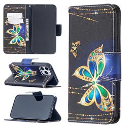 Golden Shining Butterfly Leather Wallet Case for iPhone 12 / 12 Pro (6.1 inch)