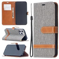 Jeans Cowboy Denim Leather Wallet Case for iPhone 12 / 12 Pro (6.1 inch) - Gray