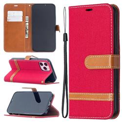 Jeans Cowboy Denim Leather Wallet Case for iPhone 12 / 12 Pro (6.1 inch) - Red