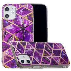 Purple Rhombus Galvanized Rose Gold Marble Phone Back Cover for iPhone 12 / 12 Pro (6.1 inch)
